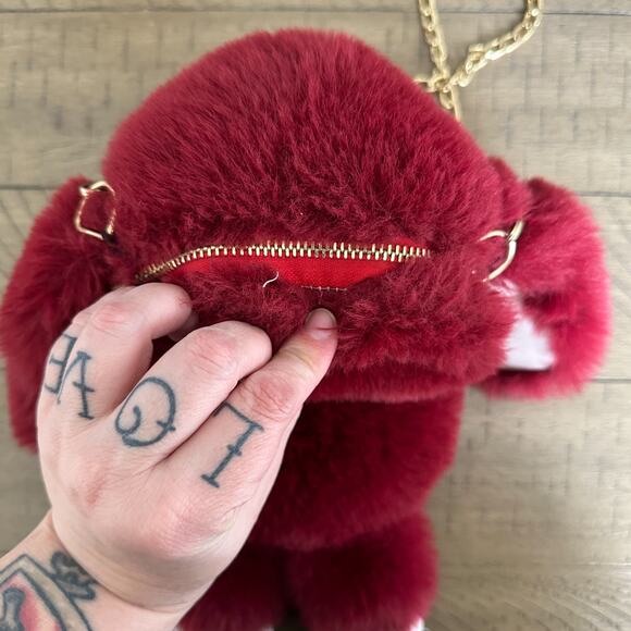Red Rabbit Fuzzy Purse, Stuffed Animal Girls - Picture 3 of 5